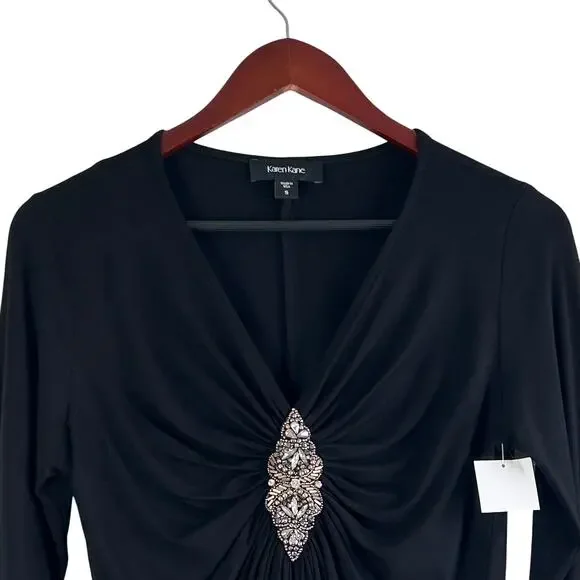 Karen Kane Black Long Sleeve Blouse with Silver Accent - Picture 5 of 8